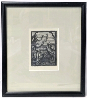 Signed WW Bate 1984 Framed Woodblock Print of a Lutemaker Serenading a Breastfeeding Woman | 9" x 10"