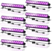 New - Yiayetog 8-Pack 40W Waterproof 15" LED Black Light Bars w/6FT Cord and Switch, Each Light Up 24x24ft .