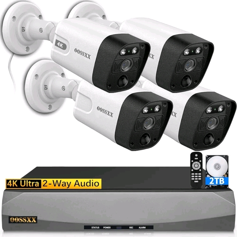 New - OOSSXX 4K/8.0 Megapixel & 130° Ultra Wide-Angle 2-Way Audio PoE Outdoor Home Security Camera System Wired Outdoor Video Surveillance IP Cameras System . Retail $360