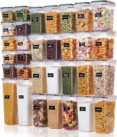 New - Vtopmart 32pcs Food Storage Container Set, Kitchen & Pantry Organizers and Storage, BPA-Free Plastic Airtight Food Storage Container with Lids for Cereal, Flour and Sugar, Includes 32 Labels