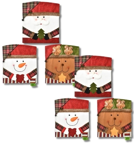 6 New Decorative Christmas Chair Back Covers - Santa , Snowman & Reindeer (2-each) . Each measures 17.5"×20"