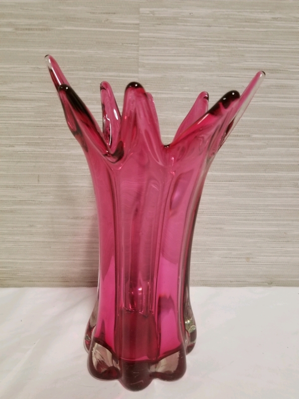 Vintage pink cranberry blown glass vase