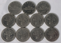 1968 - 1971 Canadian One Dollar Coins . 1968 &times;2 , 1969 & 1971 &times;8 . Eleven (11) Coins