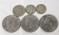 USA Coin Lot - 1935 & 1939 Silver Dimes , 19?8 Buffalo Indian Head Nickel , 1973 &times;2 Kennedy Half Dollar and 1971 Kennedy Half Dollar .