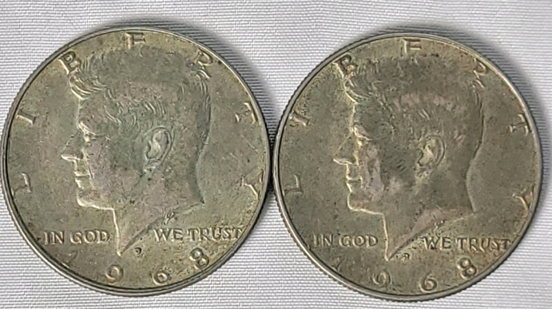 1968D USA Silver Kennedy Half Dollar Coins , Two (2) Coins