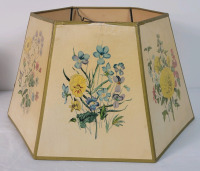 Vintage Lamp Shade with Flower Decor . Measures 10 1/4" tall . Minor tear to edge