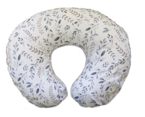 New | Boppy Nursing Pillow W/Gray Taupe Leaves | Support for Feeding, Removable Cover, Machine Washable