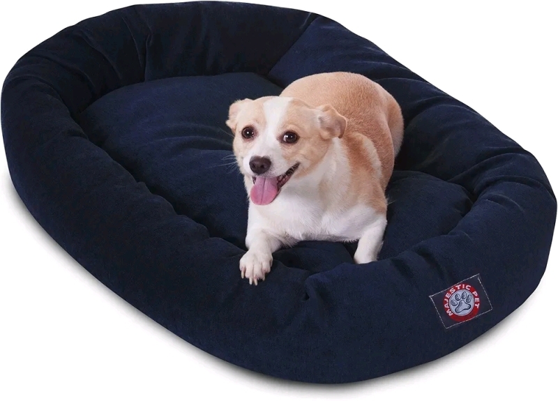 New Majestic Pet 32" Navy Micro-Velvet Bagel Dog Bed Retails for $113