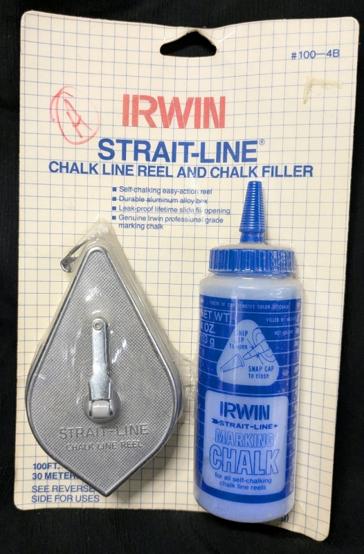 Vintage Sealed IRWIN Straight-Line Chalk Reel and Chalk Filler #109-B | 100ft /30 Meters • 4oz/113g