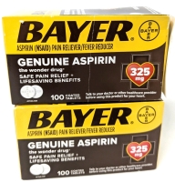 2 New Bayer GENUINE ASPIRIN 325mg | 100 Coated Tablets ea | EXP Nov + Dec 2025