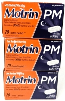 3 New MOTRIN PM NSAID Pain Reliever & Sleep Aid | Ibuprofen 200mg / Diphenhydramine Citrate 38mg | 20 Coated Tablets ea | EXP 12/2025