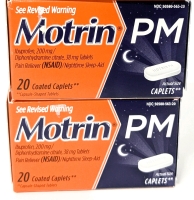 2 New MOTRIN PM NSAID Pain Reliever & Sleep Aid | Ibuprofen 200mg / Diphenhydramine Citrate 38mg | 20 Coated Tablets ea | EXP 12/2025