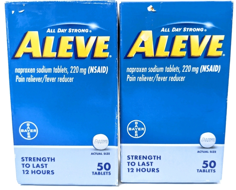 2 New ALEVE Naproxen Sodium Tablets, 220mg (NSAID) Pain Reliever Reliever/Fever Reducers | 50 Tabs ea | EXP 11/2025 + 01/2026