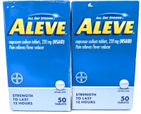 2 New* ALEVE Naproxen Sodium Tablets, 220mg (NSAID) Pain Reliever Reliever/Fever Reducers | 50 Tabs ea | EXP 08/2024 + 11/2025