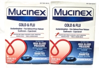 2 New* MUCINEX Cold &Flu Acetaminophen (Pain Reliever/Fever Reducer) + Guaifenesin (Expectorant) | 16 Liquid Gels ea | EXP 10/2024