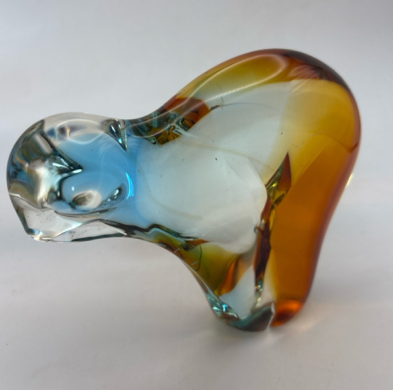 Stunning Art Glass Polar Bear Blue & Amber Approximately 5 x 6 Inches