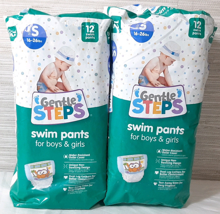 2 New Gentle Steps Disposable Swim Pants for Boys & Girls, Small Size, 12pcs Each