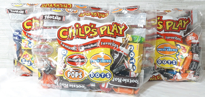 3 New Child's Play Variety Candy Bags, Including Tootsie Rolls, Tootsie Fruit Chews, Tootsie Roll Pops & Dots - 474g