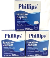 3 New PHILLIPS' Laxative Tablets • Cramp + Stimulant Free with Magnesium | 24 Caps ea | EXP 10/2025