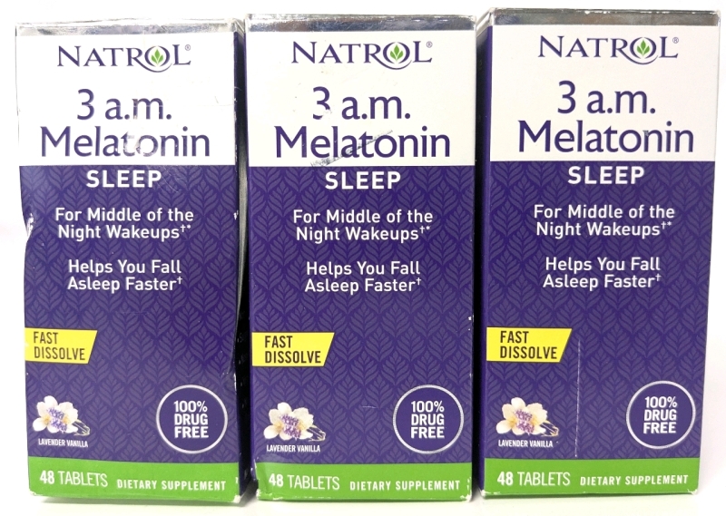 3 New Natrol 3am MELATONIN • Fast Dissolving Drug-Free Dietary Supplement | 48 Tabs ea | EXP Jan + July 2025