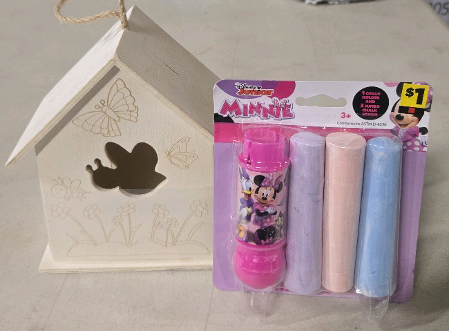 New* Kids Art Lot! | Includes Wooden Birdhouse Painting Kit & Disney Minnie Chalk Holder & Chalk