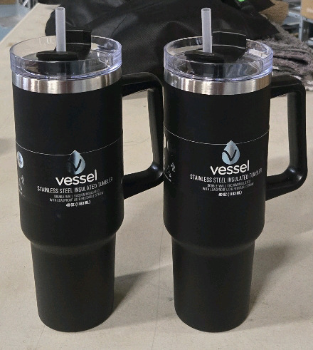 2 New Vessel Stainless Steel Insulated Tumbler with Handle 40oz (1183mL) - 2 Black Hot & Cold Drinks