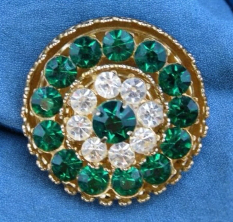 Vintage Coro Emerald Green Rhinestone Round Brooch 1950s Signed Gorgeous