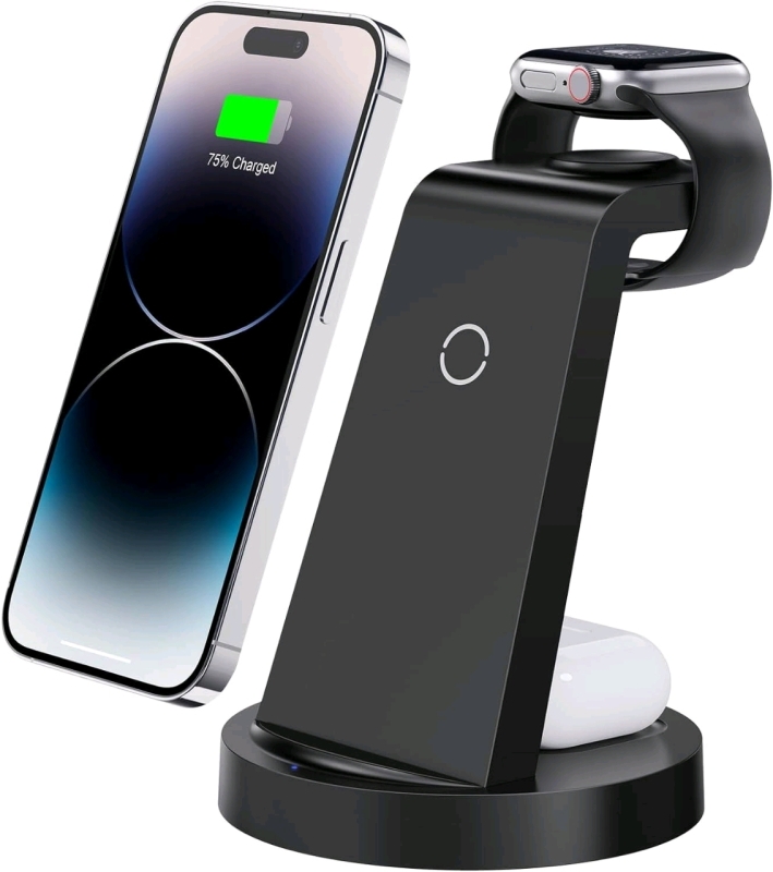 New Open Box 3 in 1 Charging Station for iPhone. Wireless Charger for iPhone 11-15 + Pro Max & Apple Watch - Wireless Charging Station for AirPods.