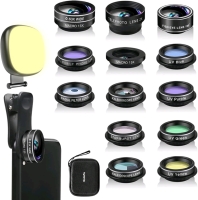 New Open Box Godefa Phone Camera Lens Kit, 14 in 1 Lenses with Selfie Light.