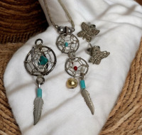 Native American Liquid Silver Dream Catcher Necklace + Dimensional Dream Catcher Pendant