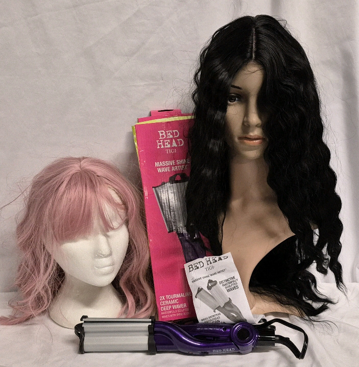 2 New Synthetic Wigs & New Bed Head Wave Curling Iron