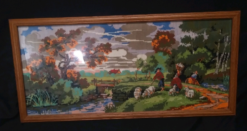 Framed Vintage Stitch Art 37x18"