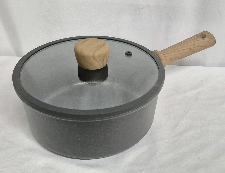 New CAROTE 8" SAUCE POT WITH LID - Non-stick 3.5" Deep Induction Cookware Wooden Handle and Knob