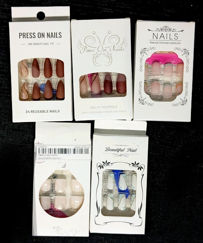 5 New Packs of Press on Nails | 60+ Pieces Total
