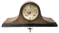 1955 New Haven Duo Strike Wooden Mantle Clock w Cathedral Gong Movement & Key made in Brantford Ontario | 19.5" x 4.75" x 8 75" Tall