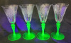 Art Deco Tiffin Etched Green Uranium Glass Stem Cherrie & Champagne Glasses . - 5