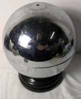 MCM Chrome Bowling Ball Decanter with Pump Shot Dispenser. Missing 1 Shot Glass. 10" Tall when Assembled.