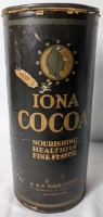 Vintage Iona Cocoa Container filled with Yarn & Other scrafting Supplies. Top of Container has Come detached. 9.5" Tall