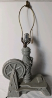 Vintage Spinning Wheel Shaped Table Lamp. Top Half Struggles to Stand even When Cord Pulled Taut. 21" Tall When at Full Height.