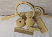 Vintage - 'French Ivory' NOT REAL IVORY - Celluloid Dresser Set - Big Mirror has a Crack in the Glass