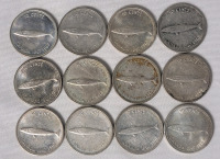 1967 (1867-) Canadian Silver 10 Cent Dimes . Twelve (12) Coins