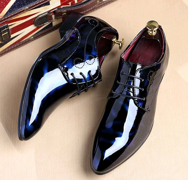 New | Mens ( Size 45 EN )Fashion Dress Business Shoe | Pointed Toe Floral Patent Leather Lace Up