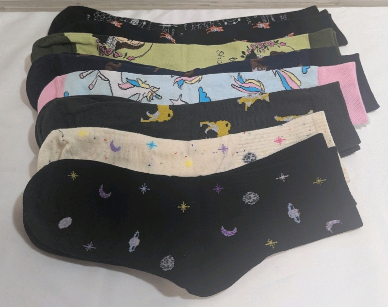 New: 8 Pairs of Socks. No Sizes 4 Larger and 4 Smaller - Heel to Toe of Socks Range From 8" for the Largest to 6.5" for the Smallest