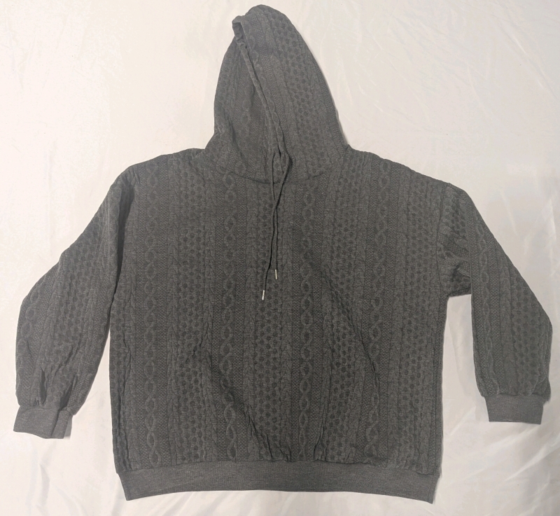 New: Size 3XL Textured Men's Hoodie With Drawstrings- Grey