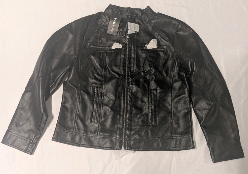 New: Fahsyee Women's Faux Leather Jacket Size XXL - Black