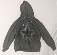 New: Zip Up Hoodie Size L - Star Pattern on Front - Grey