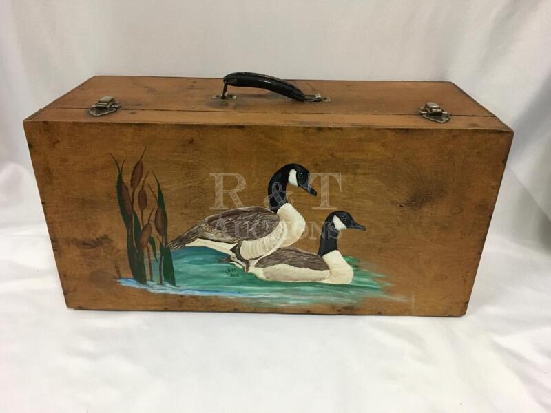 Hand Painted Folk Art Wood Suitcase