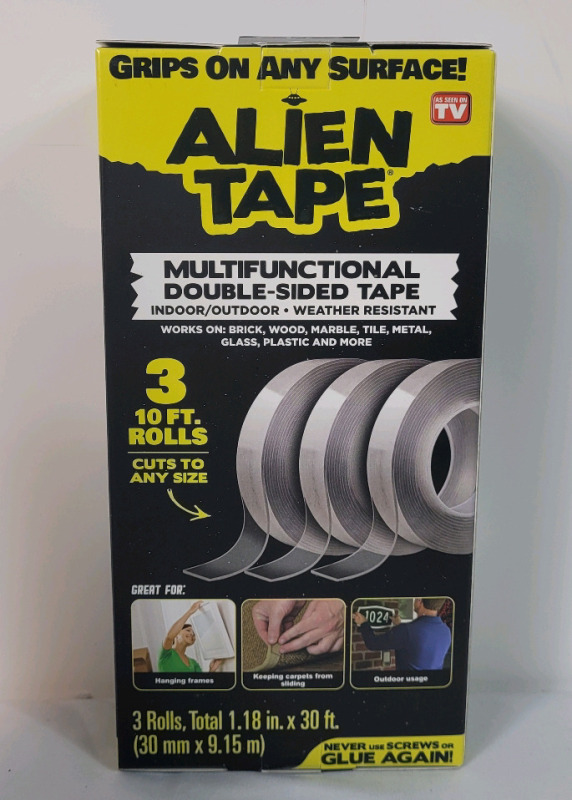 New - 3-Rolls Alien Tape , Multifunctional Double-Sided Tape - Indoor / Outdoor . Three (3) 10ft. Rolls