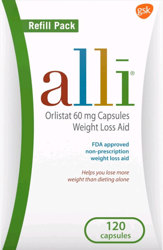 New | Alli Weight Loss Diet Pills ( Orlistat 60 mg Capsules ) Non Prescription Weight Loss Aid, 120 Count Refill Pack | * Retails For 72.99USD *