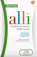 New | Alli Weight Loss Diet Pills ( Orlistat 60 mg Capsules ) Non Prescription Weight Loss Aid, 120 Count Refill Pack | * Retails For 72.99USD *